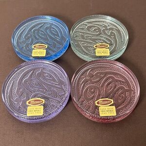 Moser Crystal RARE Custom Vintage Pink Green Blue Purple Coasters Czech Republic